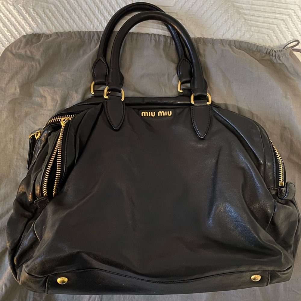 Miu Miu Double Zip Bowler Bag Black Authentic